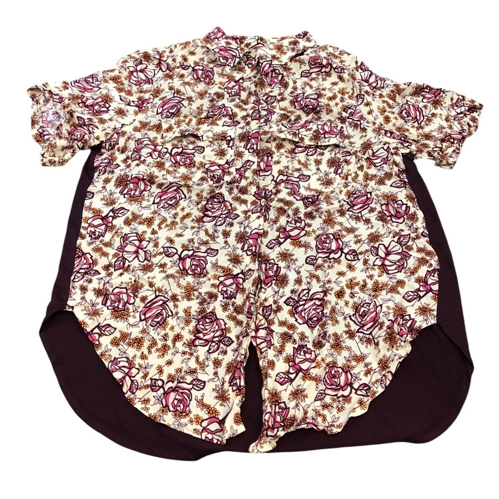 NWT Porridge Anthropologie Bergen Blouse XL Wine‎ Floral Mixed Media High Low